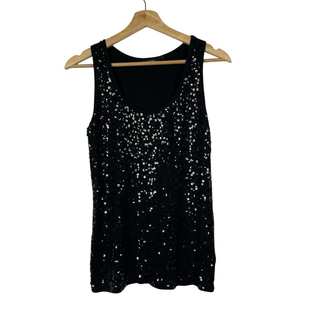 Apt. 9 Black Scoop Neck Sequin Tank Top L